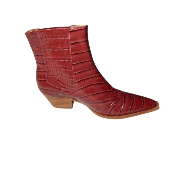 NEW in box Schutz Briani Crocodile Embossed Leather Red Brown Boot Womens 9.5 - Picture 4 of 6